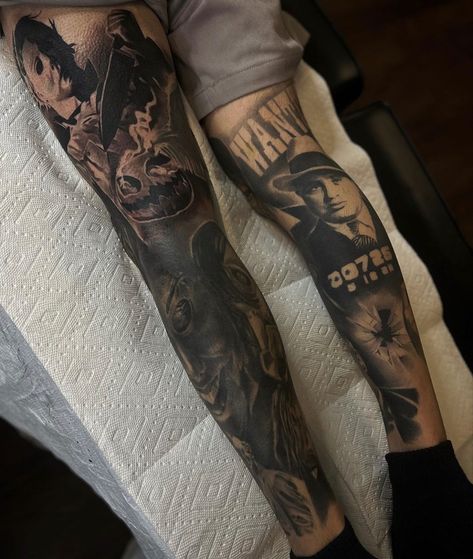 Leg Sleeve Tattoo Male Black, Black Out Sleeve, Leg Sleeve Tattoo Male, Back Ear Tattoo, Simple Leg Tattoos, Gangster Tattoo, Tattoo Male, Leg Tats, Leg Sleeve Tattoos