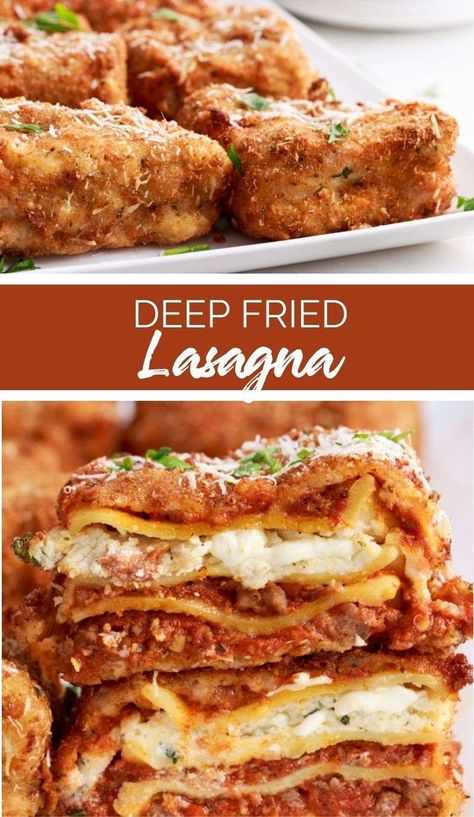 It’s hard to imagine how anything could make lasagna any more awesome, right? Just wait until you try this Deep Fried Lasagna! via @familyfresh Leftover Lasagna Ideas, Deep Fried Lasagna, Fried Lasagna, Leftover Lasagna, Fried Pasta, Southern Comfort Recipes, Lasagna Rollups, One Pot Pasta Recipes, Family Fresh Meals