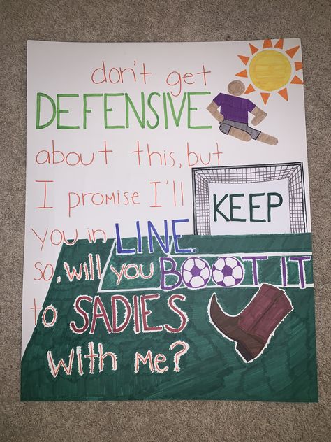 Promposal Soccer Ideas, Sadie Hawkins Proposals Soccer, Promposal Ideas For Him Soccer, Soccer Dance Proposal, Soccer Hoco Signs, Homecoming Proposal Ideas Soccer, Sports Promposal, Soccer Promposal For Him, Soccer Homecoming Proposals