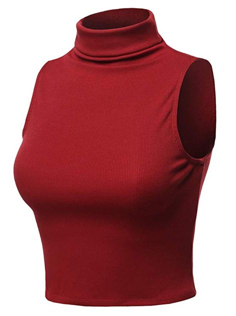 Crop Top Knit, Turtleneck Crop Top, Turtle Neck Crop Top, Red Turtleneck, Looks Party, Sleeveless Turtleneck, Ribbed Knit Top, Ribbed Turtleneck, Red Outfit