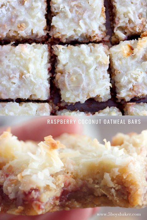 Raspberry Jam Coconut Slice, Raspberry Coconut Magic Bars, Recipes With Coconut Condensed Milk, Coconut Condensed Milk Recipe Desserts, Coconut Bars Recipe Condensed Milk, Recipes Using Jam, Easy Quick Dessert Recipes, Coconut Dessert Bars, Raspberry Oat Bars