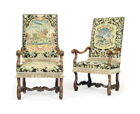 A PAIR OF LOUIS XIV STYLE WALNUT AND NEEDLEWORK FAUTEUILS Louis Xvi Chair, French Tapestry, Walnut Armchair, Louis Xiv, Louis Xvi, Beautiful Things, French Antiques, 19th Century, Needlework