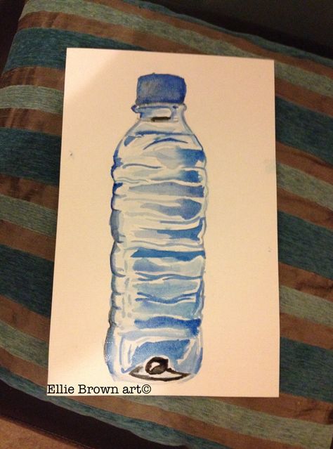 Plastic Water Bottle Drawing, Water Bottle Reference, Water Bottle Drawing, Flower References, Water Bottle Caps, Beach Drawing, Drawing Arts, Bottle Drawing, Water Aesthetic