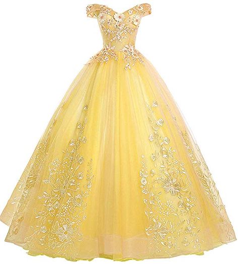 Yellow Ball Gown, Off The Shoulder Prom Dress, Masquerade Ball Gowns, Prom Dress With Lace, Off Shoulder Ball Gown, Yellow Gown, Pretty Quinceanera Dresses, Gaun Fashion, Prom Ball Gown