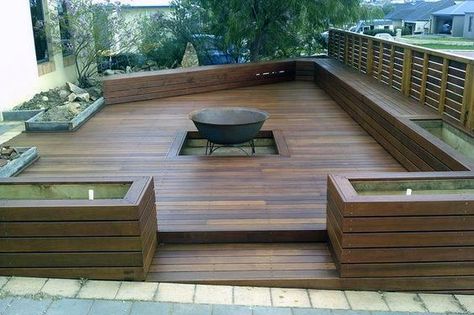 Top 50 Best Deck Fire Pit Ideas - Wood Safe Designs Deck Fire Pit Ideas, Backyard Patio Deck, Deck Fire Pit, Fire Pit Ideas, Wooden Deck, Pergola Attached To House, Deck Designs Backyard, Cool Deck, Fire Pit Designs