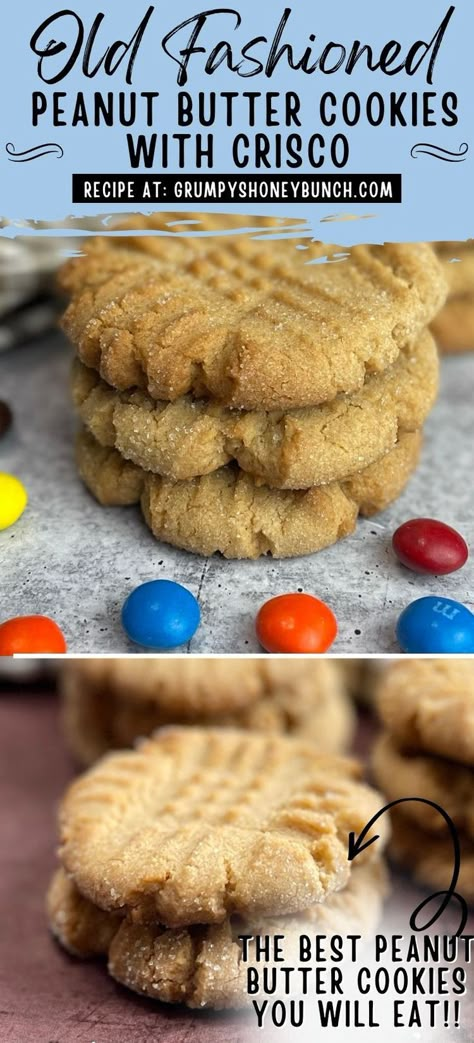 Grandmas Peanut Butter Cookies Recipe, Crispy Peanut Butter Cookies Recipes, Old School Peanut Butter Cookies, Butter Crisco Cookie Recipes, Criss Cross Peanut Butter Cookies, Peanut Butter Cookies With Crisco, Baking With Crisco, Crisco Butter Cookies, Peanut Butter Cookies Crisco Recipe