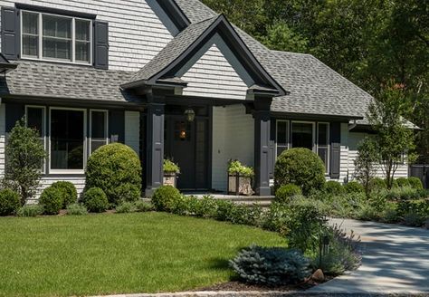 Best of 2019 Posts Light Grey Roof, Light Grey House, White Craftsman, Stained Trim, Trim Paint Color, Hamptons Modern, Exterior Color Palette, White Shutters, Trim Paint