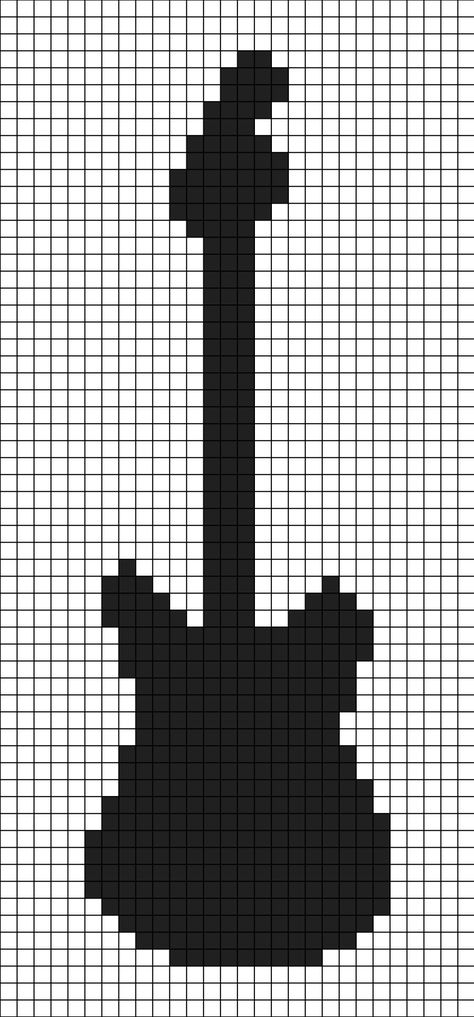 A pixel art template of an electric guitar (silhouette). Black on white, specifically the Fender Stratocaster. Pixel Guitar, Guitar Pixel Art, Music Pixel Art, Emo Pixel Art, Melty Bead Designs, Guitar Patterns, Pixel Drawing, Graph Crochet, Pix Art