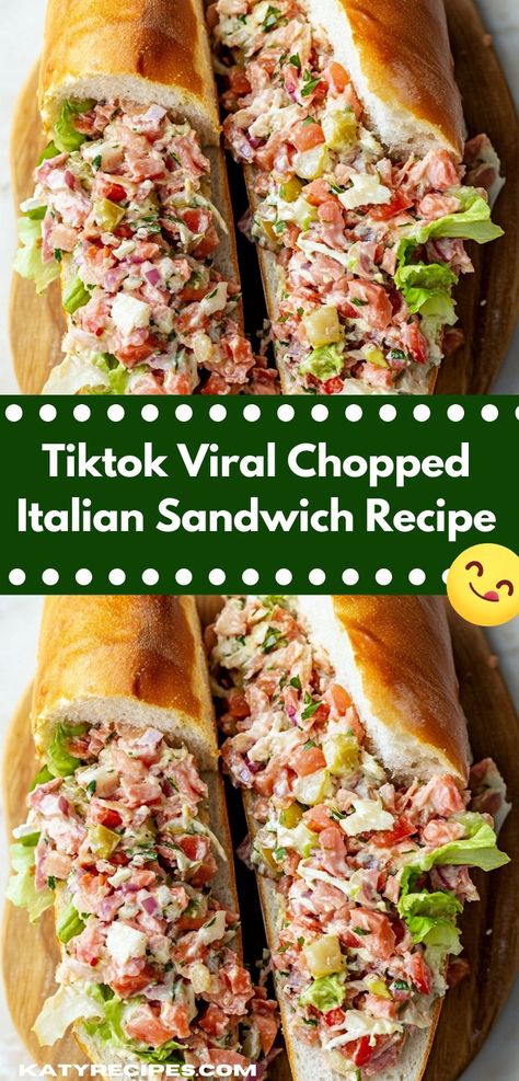 This TikTok viral chopped Italian sandwich combines fresh deli meats, cheeses, and vibrant vegetables, all tossed together with a zesty dressing. It's a flavorful and satisfying meal perfect for any occasion. Beef Ground Recipes, Italian Sandwich Recipe, Chopped Italian Sandwich, Italian Sandwich Recipes, Beef Dinner Ideas, Ground Recipes, Italian Sandwich, Beef Meals, Red Onion Relish