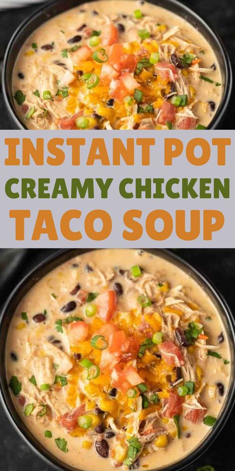 If you’re looking for something a little different to jazz up your menu plan, give this homemade Instant Pot Creamy Chicken Taco Soup Recipe a try. This recipe is so quick and easy! It doesn’t get any easier than using your instant pot! My family went crazy over this and we put it on our menu plan rotation. #eatingonadime #instantpotrecipes #tacosoup Instant Pot Macro Friendly Recipes, Instant Pot Enchilada Soup, Chicken Taco Soup Instant Pot, Creamy Chicken Taco Soup, Instant Pot Chicken Taco Soup, Chicken Pasta Soup, Pasta Soup Recipes, Chicken Taco Soup Recipe, Chicken Instant Pot