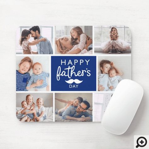 Show your amazing dad just how wonderful he is with our custom “Happy Father’s Day” photo collage mouse pad. The design features “Happy Father’s Day” designed in a fun stylish typographic with a fun mustache incorporated into the design. Customize with your own special family photos. #bestfatherever #fathermousepad #happyfathersday #photomousepad #mousepad #photocollagemousepad #birthday Happy Fathers Day Photos, Family Collage, Family Photo Collages, Photo Collage Gift, Fathers Day Photo, Photo Family, Customized Photo Gifts, First Birthday Photos, Pet Memorial Gifts