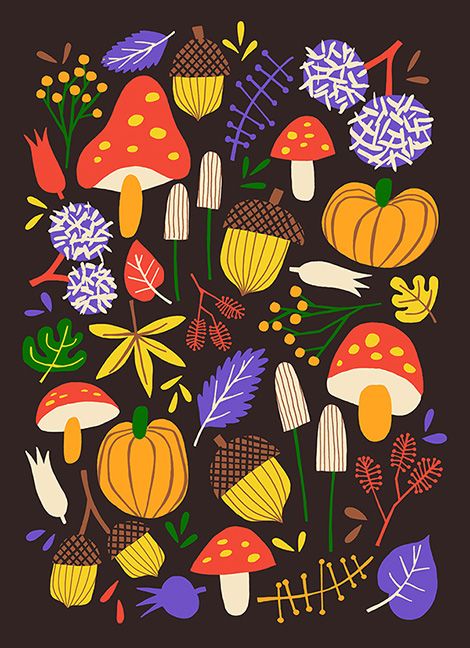 grain editMarijke Buurlage Illustration Kunst, 달력 디자인, Posca Art, Autumn Illustration, Animal Illustrations, Decorative Wall Plaques, Mushroom Art, Art And Illustration, Autumn Art