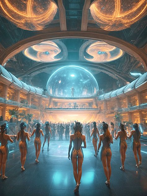 Here we see inside the imperial dance club, Club Blue, which sits at the very heart of the imperial palace. Sci Fi Ballroom, Babylon Club, Hard Surface Modeling, Imperial Palace, Dance Club, Inspiration Board, Ballroom, Palace, Cool Art