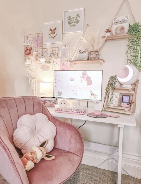 Cozy Gaming Setup, Cozy Gaming, Cozy Desk, Study Desk Decor, Gamer Room Decor, Office Room Decor, Study Room Decor, Gaming Room Setup, Cute Room Ideas