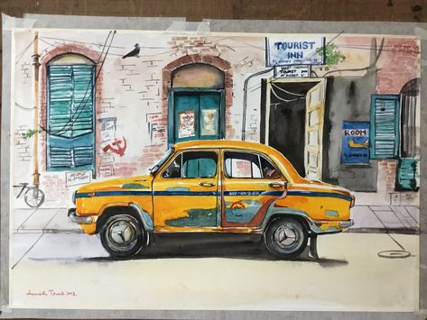 Kolkata Canvas Painting, Kolkata Aesthetic Painting, Kolkata Sketch Art, Kolkata Paintings Art, Kolkata Doodle Art, Kolkata City Drawing, Kolkata Art, Doddle Art, Drawing Scenery