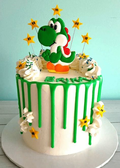 King Boo Cake, Yoshi Birthday Party Ideas, Yoshi Birthday Cake, Yoshi Cake, Yoshi Party, 5th Birthday Cake, Super Mario Birthday Party, Cake Designs Images, Mario Birthday Party