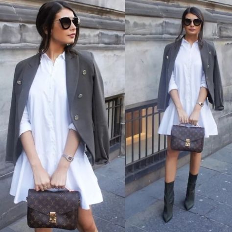 Pochette Metis Outfit, Zara White Shirt, Louis Vuitton Outfit Ideas, Melie Louis Vuitton, Khaki Shirt Dress, Louis Vuitton Bag Outfit, Vuitton Outfit, Khaki Boots, Louis Vuitton Metis