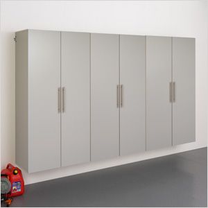 HangUps 108' Storage Cabinet Set E - 3pc Metal Garage Cabinets, Storage Shed Organization, Large Storage Cabinets, Garage Storage Systems, Grey Laminate, Garage Cabinets, Garage Storage Cabinets, Hanging Rail, Cabinet Lighting