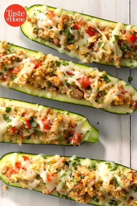 Baked Meats, Zucchini Stuffed, Dash Recipes, Zucchini Boat Recipes, Stuffed Zucchini Boats, Dash Diet Recipes, Sausage Stuffed Zucchini, Eat Vegetables, Zucchini Recipe