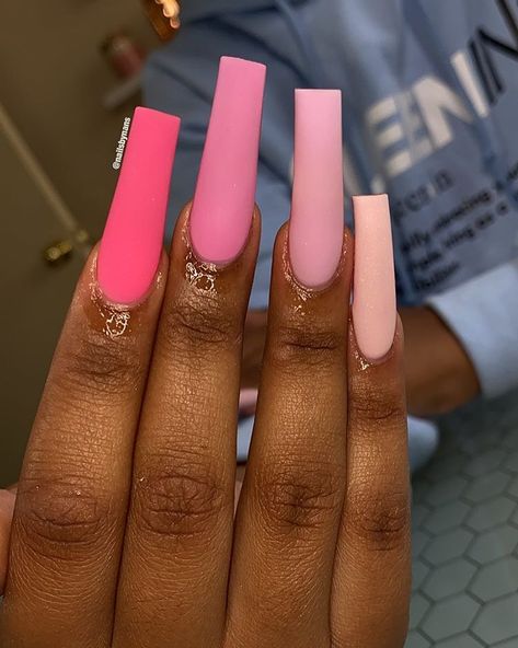 Nails Shades Of Pink, Shades Of Pink Nails, Pink Gradient Nails, Tapered Coffin, Matte Acrylic Nails, Matte Pink Nails, Drip Nails, Exotic Nails, Pink Gradient