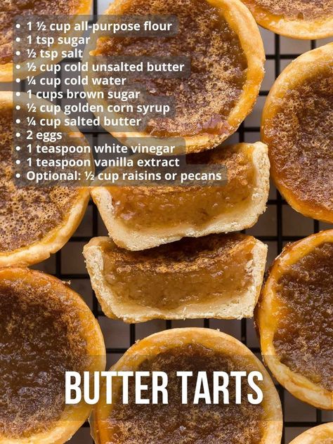 Good Fast Eats - Recipe:... Best Butter Tart Recipe, Butter Tarts Recipe, Butter Tart Squares, Canadian Butter Tarts, Canadian Dessert, Butter Tart, Xmas Baking, Tarts Recipe, Cookie Making