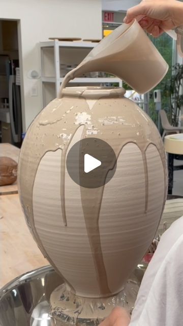 Heike [ high K ] on Instagram: "Glazing untidy and intentional. This vase will be used for Ikebana and I hope to achieve a very natural, wood fire like look. See for yourself in the following post and let me know how you feel about the result. . . . . #stonewarepottery#handmade#studiopotter#functionalart#loveforclay#workinprocess#handgedreht#keramikmeister#wheelthrowing#ceramicsofinstagram#oneofakind#handwerkskunst#Craftsmanship#makersmovement#ikebanavase#shino#glazing#donteatthis#bigbelly#beforefiring#pouring#bigbelly" Ceramic Vases Handmade, Handmade Ceramics Vase, Clay Vase, Stoneware Pottery, Ceramic Vases, Pottery Vase, Glazed Ceramic, Ikebana, Ceramic Vase