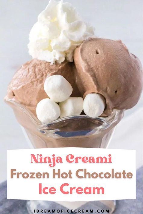 Making frozen hot chocolate in in the Ninja Creami is such an easy and delicious dessert!  We’ll show you how simple it is to make Ninja Creami hot chocolate ice cream with just a few basic ingredients. Ninja Creami Chocolate Milk Recipe, Holiday Ninja Creami Recipes, Chocolate Ice Cream Ninja Creami, Creami Ice Cream, Ninja Creami Alcohol Recipes, Ninja Creami Frozen Hot Chocolate, Ninja Creami Candy Cane Ice Cream, Ninja Creami Chocolate Ice Cream, Ninja Creami Deluxe Recipes