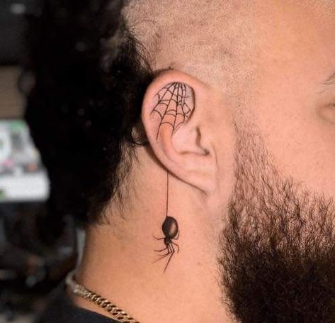 Inner Ear Tattoo, Gotik Tattoo, Tato Flash, Small Neck Tattoos, Behind Ear Tattoos, Spider Web Tattoo, Side Neck Tattoo, Web Tattoo, Circle Tattoos