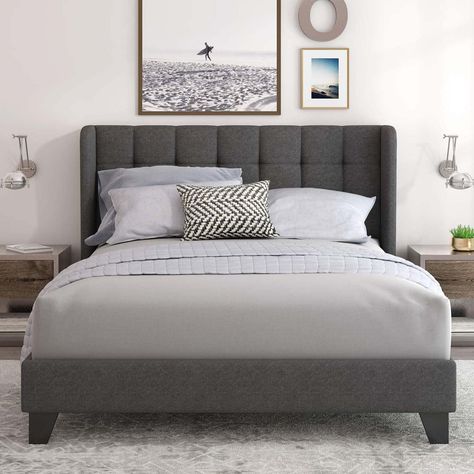 25 Under-$200 Furniture Pieces Amazon Shoppers Say Are Worth Every Penny Dark Grey Headboard, Gray Twin Bed, Wood Twin Bed, Queen Platform Bed Frame, Kids Bed Frames, King Size Platform Bed, Low Profile Platform Bed, Twin Size Bed Frame, Bed Platform