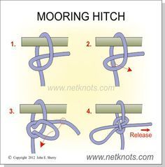 Mooring Hitch - How to tie a quick-release hitch Lead Rope Knots, Quick Release Knot Horses, Basic Knot Tying, Boat Knots, Knot Tying Tutorial, Quick Release Knot, Fishing Knots Tutorials, Scout Knots, Sailing Knots