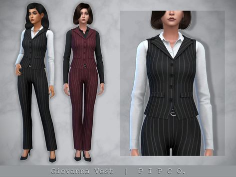 The Sims Resource - Giovanna Vest and Shirt. Sims 4 Office Outfit Cc, Sims 4 Cc Waistcoat, Sims 4 Buissnes Clothes Cc, Sims 4 Cc Business Woman, Sims 4 Female Suit, Sims 4 Cc Business Clothes, Female Tux, Suzy Dress, Sims Download