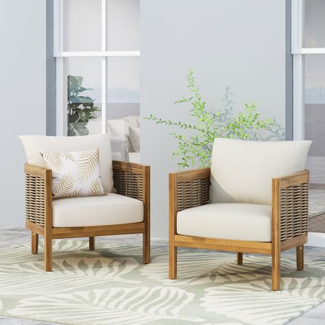 GDF Studio Morrow Outdoor Acacia Wood Club Chairs with Cushions, Teak, Mixed Brown, and Beige, 2 Pack - Walmart.com - Walmart.com Outdoor Lounge Area, Outdoor Lounge Chair, Outdoor Patio Chairs, Beige Cushions, Sunbrella Cushions, Noble House, Beautiful Chair, Screened Porch, Lounge Chair Outdoor