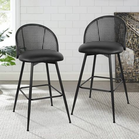 26"/29" Swivel Barstools Counter Height Bar Stool w/ Metal Legs - On Sale - Bed Bath & Beyond - 39989969 Black Counter Stools, Rattan Bar Stools, Mid Century Modern Aesthetic, Kitchen Counter Stools, Counter Bar, Modern Stools, Black Bar Stools, Counter Height Bar, Counter Height Bar Stools