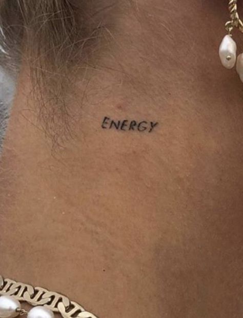 Energy Signs Tattoo, You Are Your Home Tattoo, Energy Tattoo Words, Lucky Girl Tattoo, Lucky Tattoo Word, Good Energy Tattoo, Tiniest Tattoos, Protect Your Energy Tattoo, Behind Neck Tattoo Woman