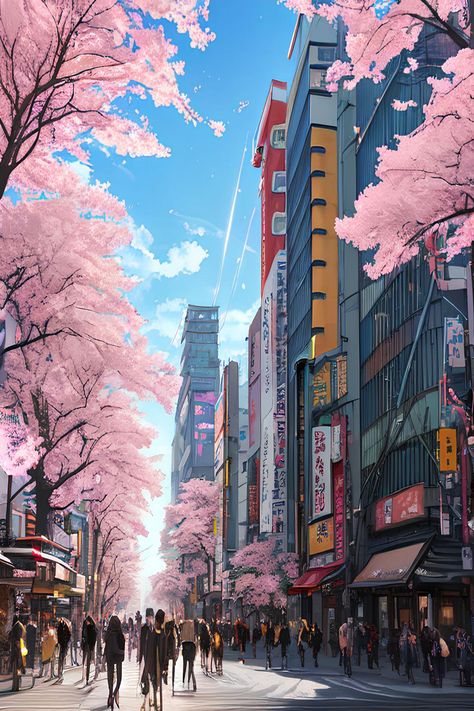 Anime City Landscape, Anime World Background, Anime World Aesthetic, Playlists Aesthetic, Spring Anime, Anime Spring, Abstract Flower Painting Acrylic, Landscape Anime, Peaky Blinders Wallpaper