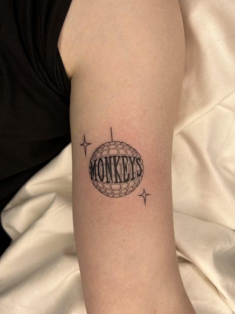 Monkeys Tattoo Ideas, 505 Aesthetic, 505 Tattoo, Mirror Ball Tattoo, Monkeys Tattoo, Arctic Monkeys Tattoo, Monkey Tattoo, Heaven Tattoos, Monkey Tattoos