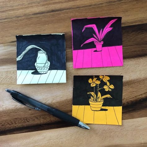 Post-it note to Canvas drawing by OKAT | Doodle Addicts Post It Art, Note Doodles, Canvas Drawing, Notes Art, Post It Note, Cute Sketches, Postcard Art, Easy Doodle Art, Cute Easy Drawings