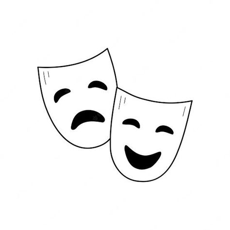 Theatre Masks Drawing, Drama Faces, Drama Illustration, Theatre Drawing, Drama Icon, Drama Masks, Mask Drawing, Theatre Masks, Cute Coloring Pages