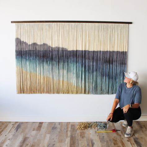 Fiber art, home decor, wall hanging, tapestry, large art, modern art, ocean art, handmade Hanging Tapestry Ideas, Diy Wall Hanging Yarn, Photo Tapestry, Diy Tapestry, Green Bedroom Decor, Macrame Wall Hanging Tutorial, Fiber Art Wall Hanging, Yarn Wall Art, Home Decor Wall Hanging