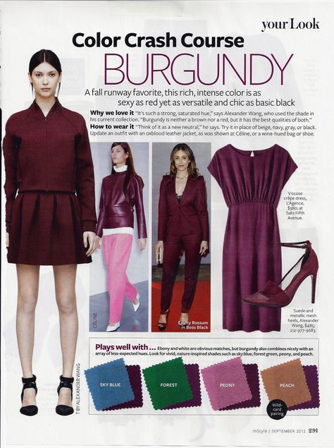 OX BLOOD/BURGUNDY Color Crash Course, Instyle Color Crash Course, February Colors, Colour Combinations Fashion, Mode Tips, Winter Typ, Color Combinations For Clothes, Instyle Magazine, Rich Burgundy