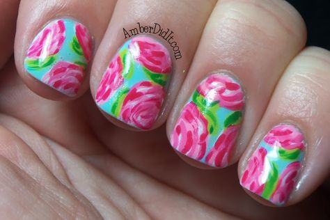 Lilly Pulitzer Nails, Lilly Pulitzer Patterns, Fancy Nail Art, Lilly Pulitzer Inspired, Floral Nail Designs, Inspired Nails, Flower Nail Designs, Rose Nails, Nail Art Galleries