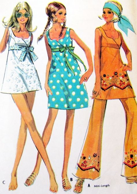 Outstanding Fashions of the Swinging 1960's <~> Love the Pantsuits & Brilliant Colors We Wore All Year Round !! ~:<3 Vintage Fashion Sketches, Patron Vintage, 1960 Fashion, Fashion Illustration Vintage, Dress Sketches, Fashion Figures, Illustration Fashion Design, 1970s Fashion, Mod Fashion