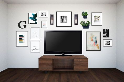 Wall Styling, Tv Gallery Wall, Gallery Wall Template, Decor Around Tv, Gallery Wall Design, Photo Walls, Gallery Wall Living Room, Tv Wall Decor, Living Room Tv Wall