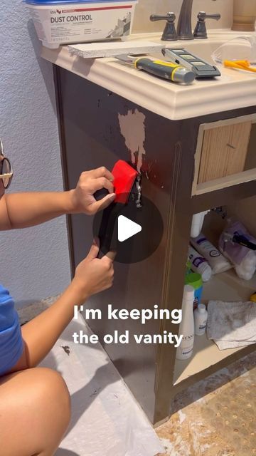 Adriana | Latina Woodworker & DIY Mom 🇲🇽 on Instagram: "Bathroom renovations are no joke! It’s been 5 months since I started on this project and I’ve been working on this a little at a time. But you know what? I’m proud to say that 80% of this bathroom has been built by me. 😊 I hired out the plumbing part because I know my limits. 😆 Next up I’m going to work on transforming this vanity so follow along to see how it turns out!" Bathroom Vanity Remodel Diy, Repurpose Bathroom Vanity, Diy Bathroom Projects, Adding Legs To Bathroom Vanity, Adding Trim To Bathroom Vanity, Vanity Remodel Diy, Diy Vanity Sink, Redo Bathroom Vanity, Small Restroom Ideas