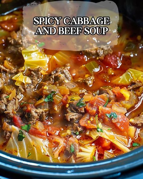 Cabbage And Beef Soup, Cabbage Beef Soup, Cabbage Soup Slow Cooker, Cabbage Beef, Beef Cabbage Soup, Spicy Cabbage, Sweet And Sour Cabbage, Soup With Ground Beef, Vegetable Beef Soup