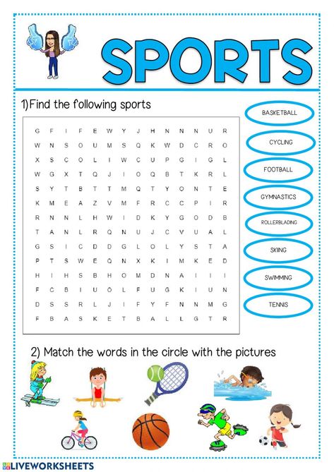 Sports online worksheet for TERCERO DE PRIMARIA. You can do the exercises online or download the worksheet as pdf. Sports Worksheets Preschool, Sports Worksheets For Kids, Sport Activities For Kids, Sports Activities For Preschool, Sport For Kids, Sports For Kids, Olympic Games For Kids, Sport English, Sports Activities For Kids