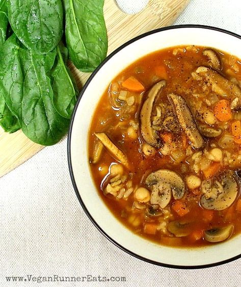 4 Vegan Recipes Approved by Dr. Greger Greger Recipes, Shiitake Mushroom Soup, Shiitake Mushrooms Recipes, Soup Recipe Vegan, Spinach Vegan, Vegan Mushroom Soup, Mushroom Barley Soup, Vegan Runner, Mushroom Soup Recipe