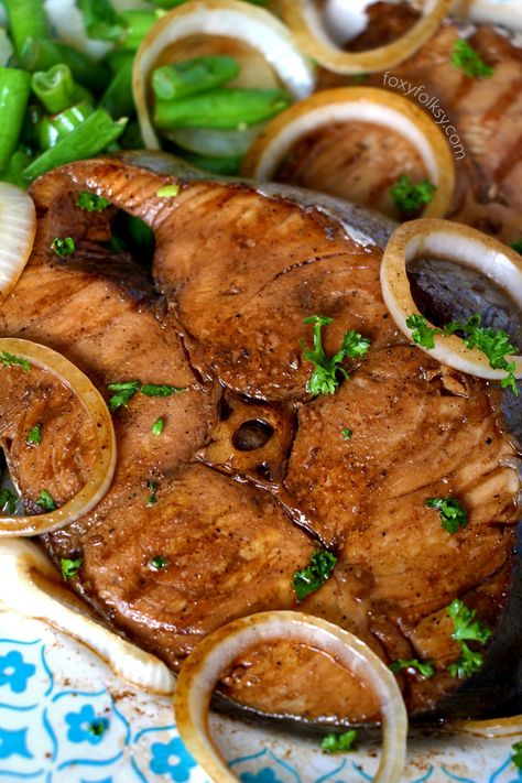 Fish Steak (Mackerel/Tanigue)- Filipino style - Foxy Folksy Tuna Fish Recipe, Fish Recipe Filipino, Fish Dishes Recipes, Tuna Fish Recipes, Fish Steak, Foxy Folksy, Spaghetti With Ground Beef, Mackerel Fish, Mackerel Recipes