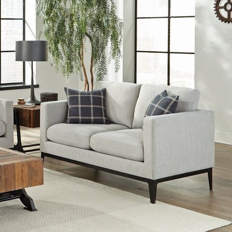 Luxuriate the afternoon away in style with this comfortable and supportive loveseat. A transitional design offers wonderful versatility for a variety of spaces, the soft grey upholstery playing up the serene sophistication of this cozy loveseat. Ottoman Sofa Bed, Grey Loveseat, Faux Suede Fabric, Black Cushions, Coaster Furniture, Living Room Seating, Bedroom Sets, Living Room Sets, Living Room Chairs