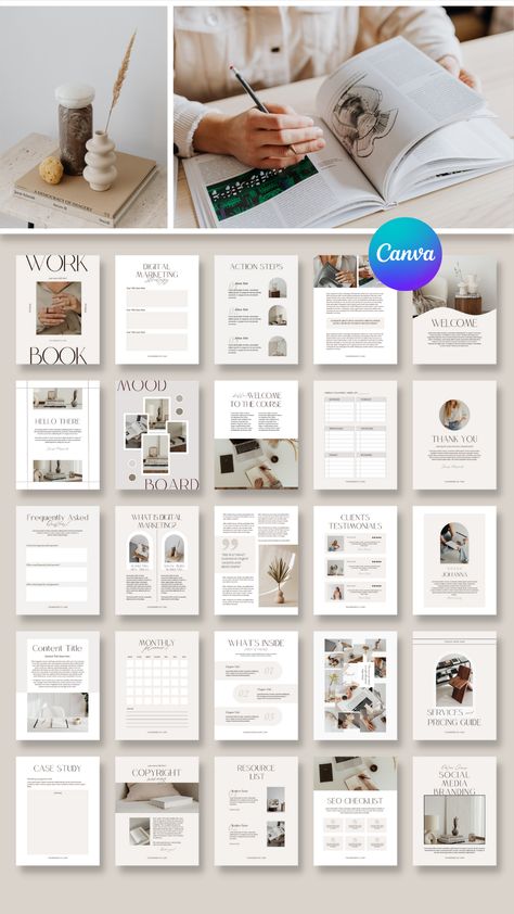 Workbook Layout Design Inspiration, Lifebook Templates, Canva Workbook Template, Aesthetic Ebook Template, Reinvent Quotes, Workbook Aesthetic, E Book Template, Ebooks Design, Canva Templates Ideas